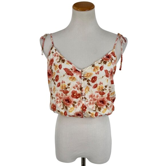 Abercrombie Flirty Romantic Floral Button Front Tie-Strap Feminine Crop Top Cami - Picture 9 of 13